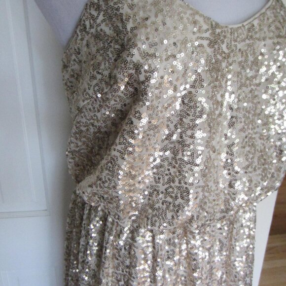 NWT $199.95 DAVID’S BRIDAL Allover Sequin Blouson Tank Bridesmaid Gold Dress 10 - Picture 4 of 11